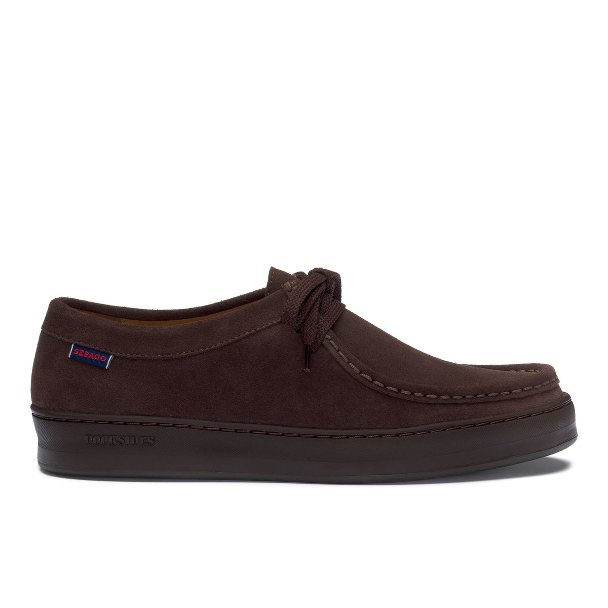 SEBAGO: Harper men's lace-up moccasins in dark brown water-repellent suede
