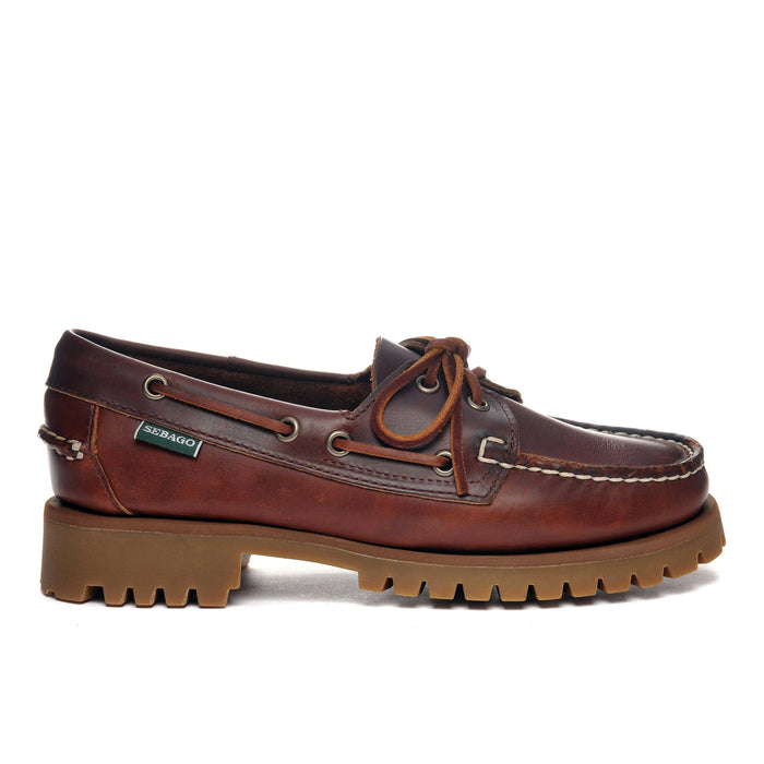 SEBAGO: Women's Ranger lace-up moccasins in brown oiled leather with "tank" sole
