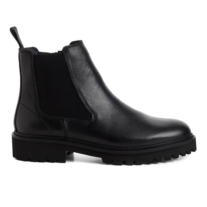 TAMARIS: Men's ankle boot in black hammered leather with side zip and rubber sole