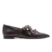 Ballet Flats with Straps, Brown Croc Print