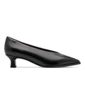TAMARIS: Women's black leather shoe with V-cut neckline and comfortable spool heel