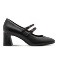 TAMARIS: Women's shoe in black leather with straps and a comfortable mid heel