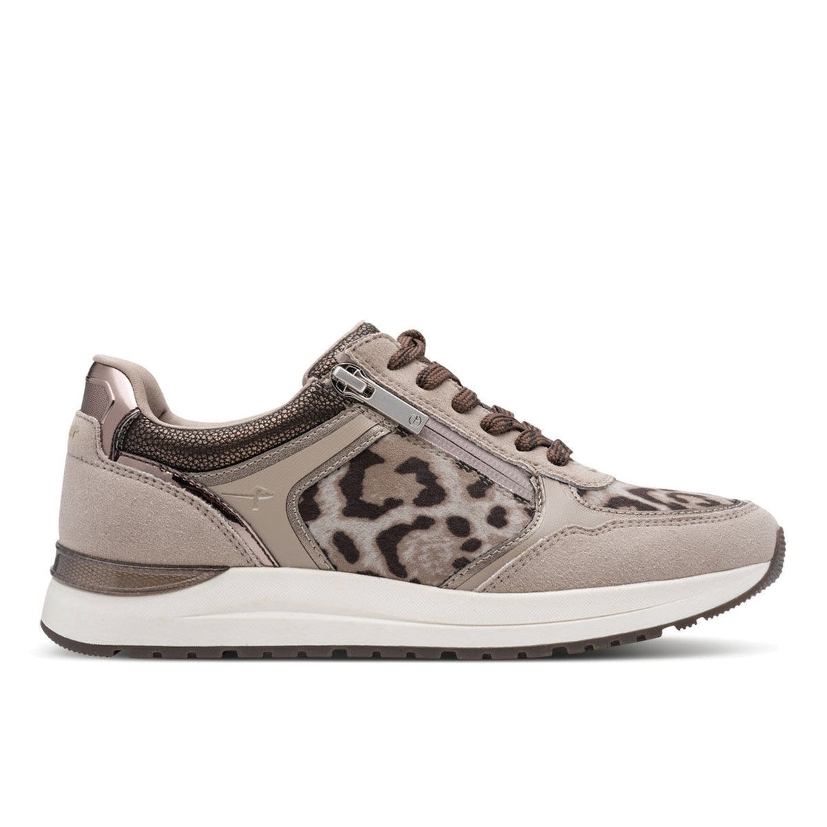 TAMARIS: Women's casual shoe in taupe and animal-print eco-leather with zip