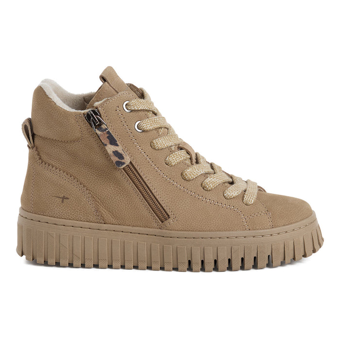 TAMARIS: Women's high top sneaker in beige leather with side zip