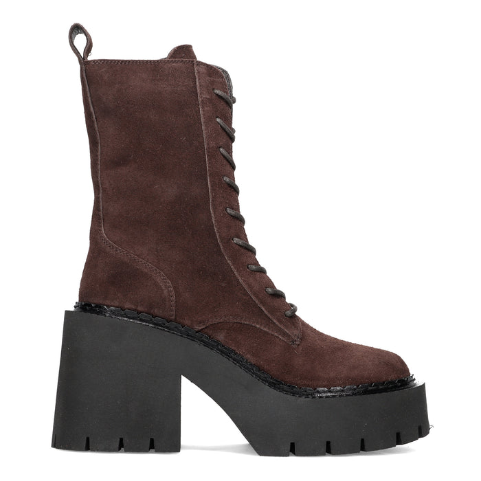VIC MATIE': L10_Bobby_Combat lace-up platform ankle boot in dark brown suede