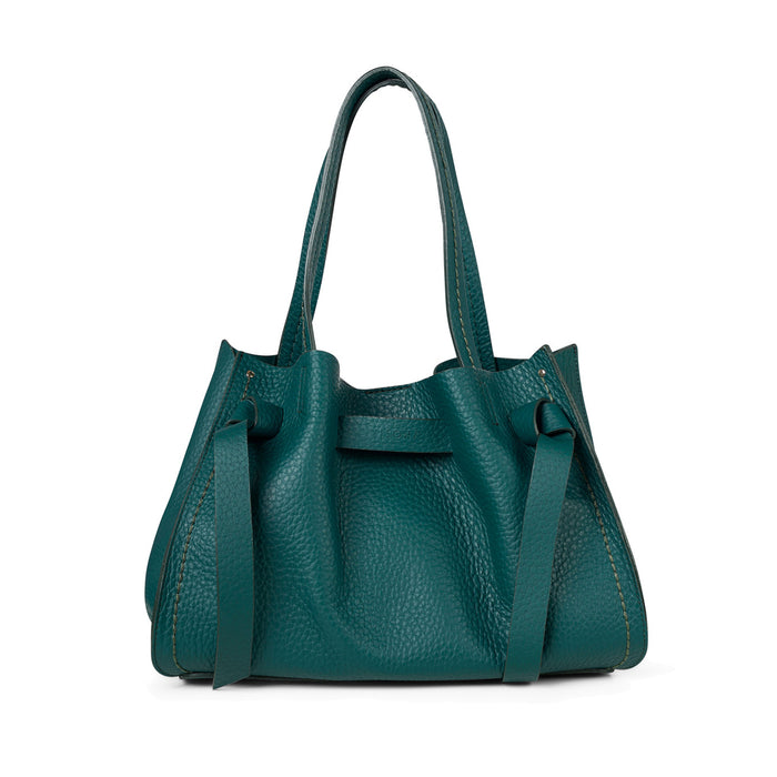 Visonà: Vittoria model shoulder bag in fine bottle green leather