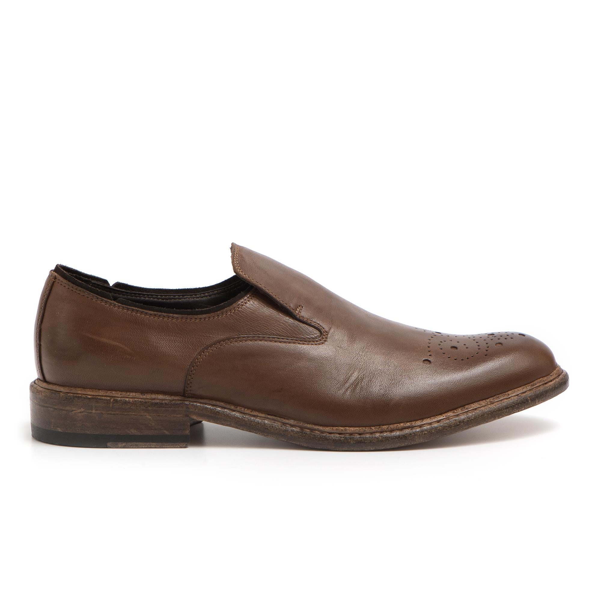 Brown leather slip-on with perforations