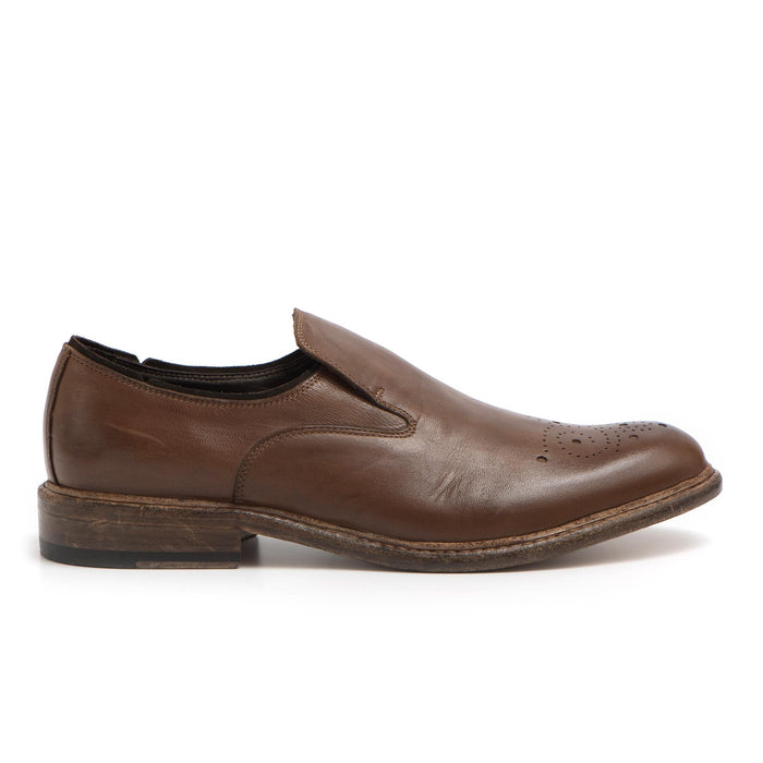 Brown leather slip-on with perforations