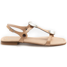 Cecile flat sandal in biscuit leather with stones