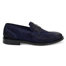 John White blue oiled suede men's moccasins