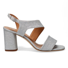 Extreme silver shiny fabric sandal with high heel