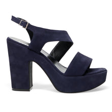 Extreme blue suede sandals with high heel and platform