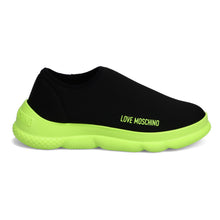Love Moschino black slip-on sneakers with oversized acid green sole