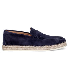 Rossano Bisconti moccasin in blue suede with rope welt