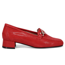 Women's Sangiorgio moccasin in red tejus print leather with low heel