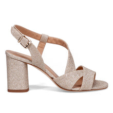 Sangiorgio sandal in shiny gold fabric with medium heel