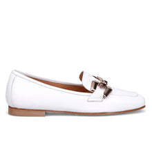 Women's Sangiorgio moccasins in white nappa leather with gold bit