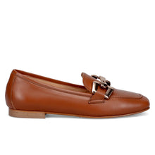 Women's Sangiorgio moccasins in tan nappa leather with gold bit
