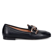 Women's sangiorgio moccasin in black nappa with gold buckle