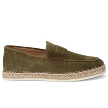 Rossano Bisconti moccasin in forest green suede with rope welt
