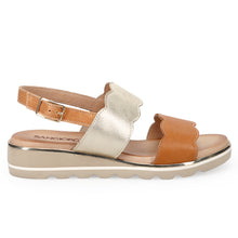 Women's sandal by sangiorgio in tan and platinum leather with soft insole