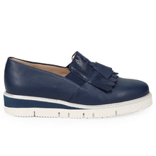 Comfortable blue leather shoe Sangiorgio with fringe and tassels