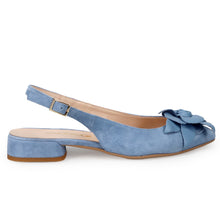Slingback flat Sangiorgio in light blue suede with flower detail