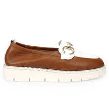 Women's moccasin Sangiorgio in leather leather and white with bit