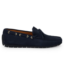 Men's Sangiorgio loafer in blue suede with bow detail