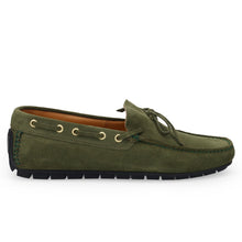 Men's moccasin Sangiorgio in green suede with bow