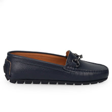 Women's moccasins Sangiorgio in blue leather with removable insole