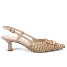 Tosca blue slingback in nude leather with rhinestone buckle