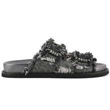 Coral blue jewel sandal in vintage black fabric with rhinestone buckles
