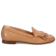 Women's Duccio del Duca leather moccasin in tan with fringe