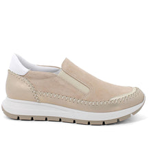 Igi&Co Ermione women's slip-on sneakers in beige suede and platinum metallic leather