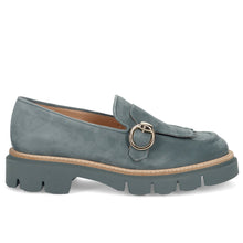 Women's Luca Grossi moccasin in blue suede with fringe and buckle