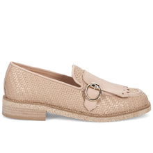 Luca Grossi women's moccasins in beige woven leather with fringe and buckle