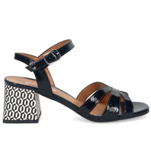 Women's sandals sangiorgio in black patent leather with decorated medium heel
