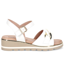 Women's sandal Sangiorgio in white leather with comfortable low wedge