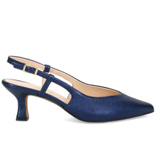 Sangiorgio slingback in blue metallic leather with comfortable mid heel