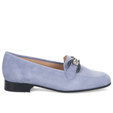 Sangiorgio women's moccasin in light blue suede with bit detail