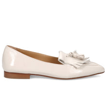 Women's Silvia Rossini flat loafers in ivory polished leather with fringe and tassels