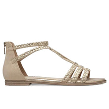 Women's Tamaris beige flat gladiator sandal with platinum geometric decorations
