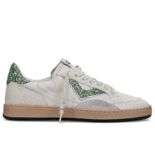 Women's 4b12 Play New white and green leather and glitter sneakers