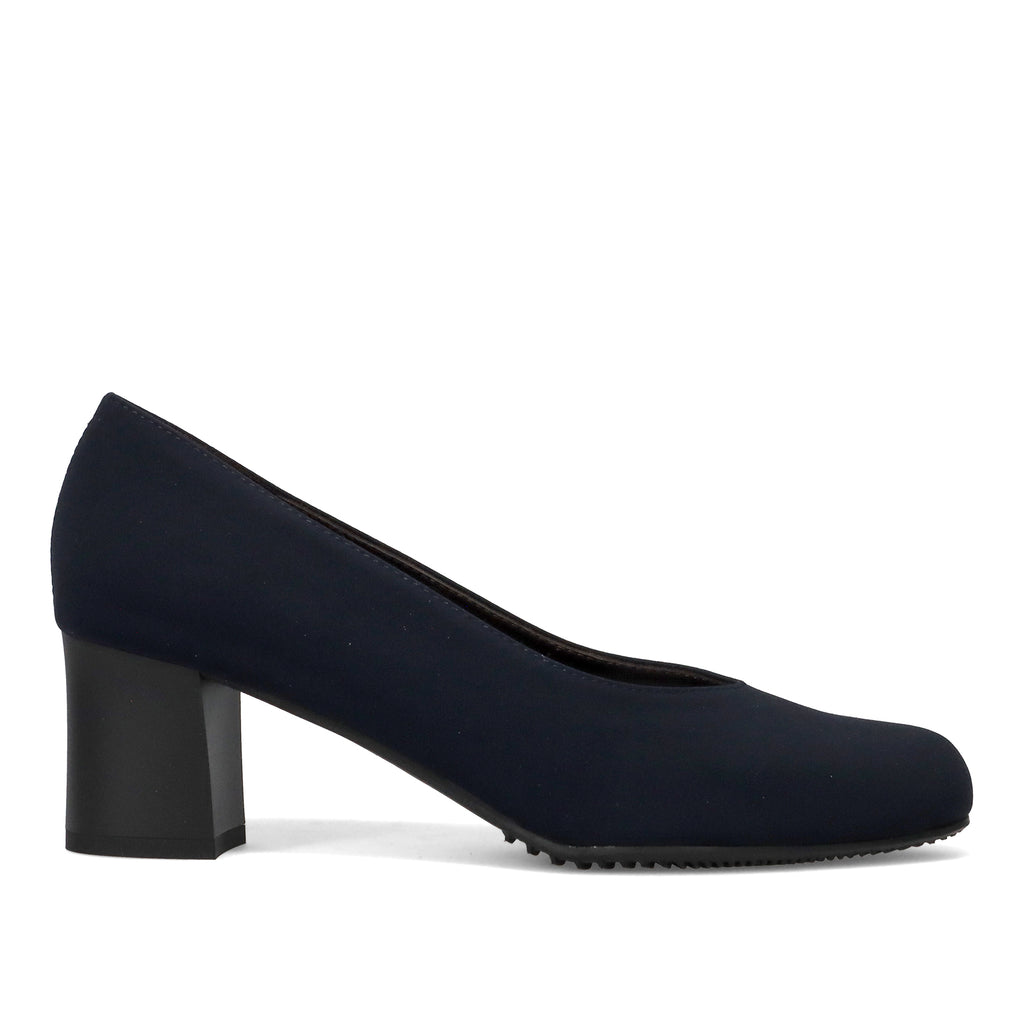 BRUNATE: Classic BRUNATE pump in blue fabric with comfortable medium heel