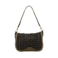 Campomaggi: Sofia shoulder bag in dark brown vegetable-tanned leather with woven details and studs