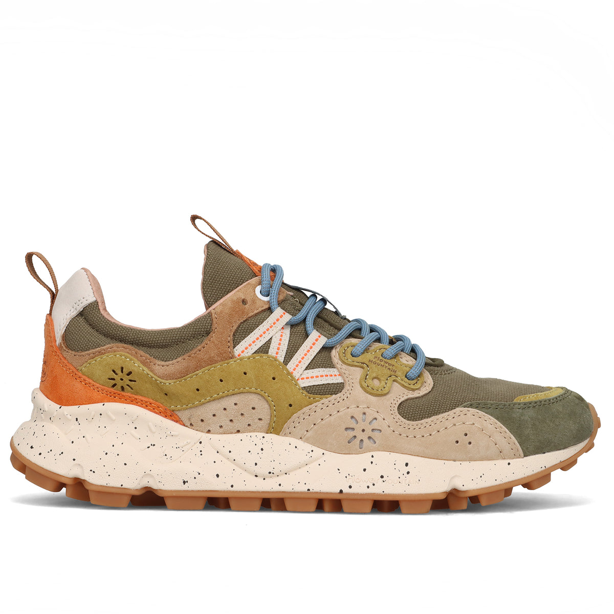 Flower Mountain: Flower Mountain Yamano 3 men's sneakers in beige and military green suede and fabric