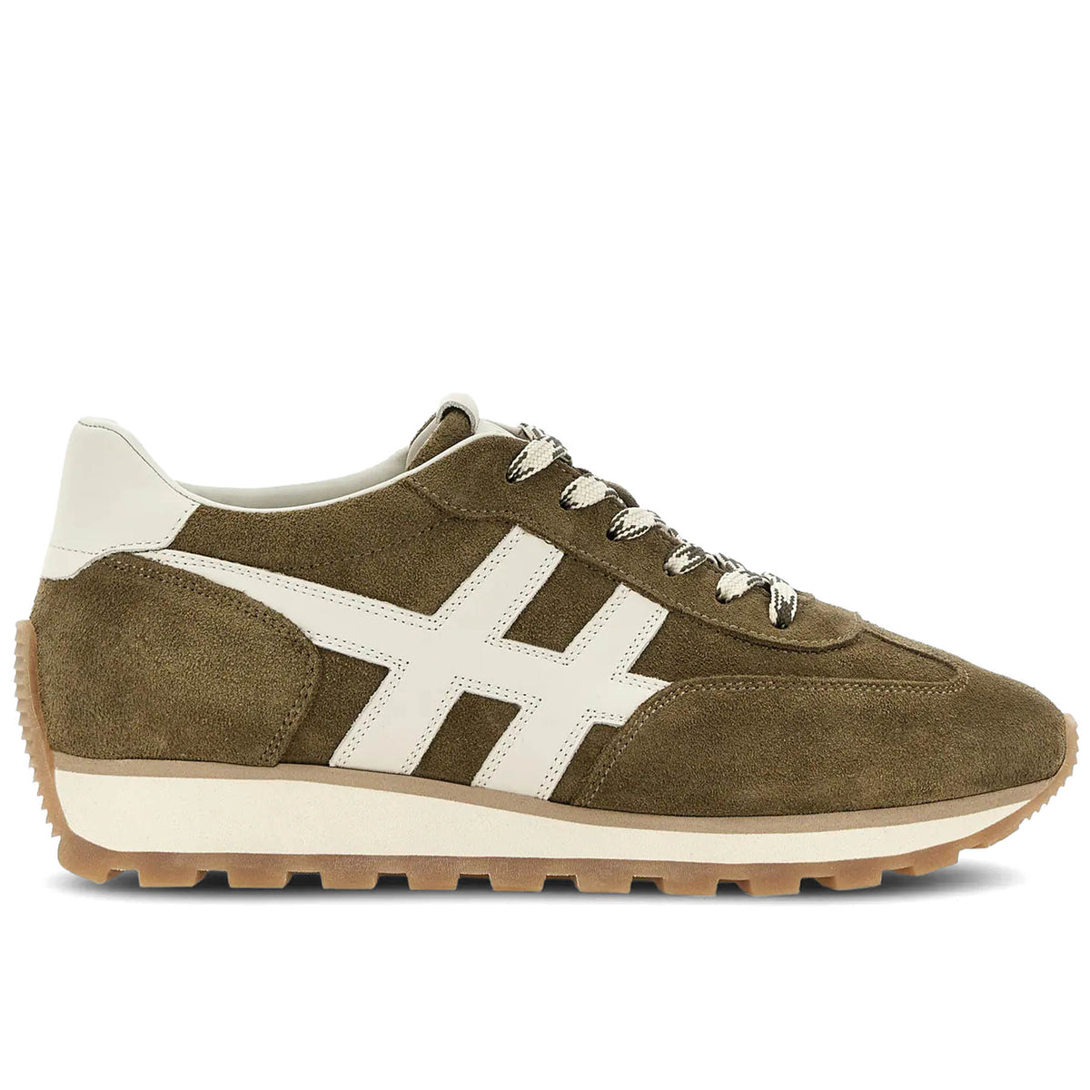 Hogan: Hogan 86er men's sneakers in green taupe suede and ivory leather