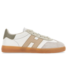 Women's Hogan Cool sneakers in white, beige, and sage green leather and suede