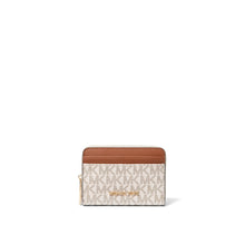 Michael Kors Jet Set credit card holder in vanilla MK signature coated canvas - acorn